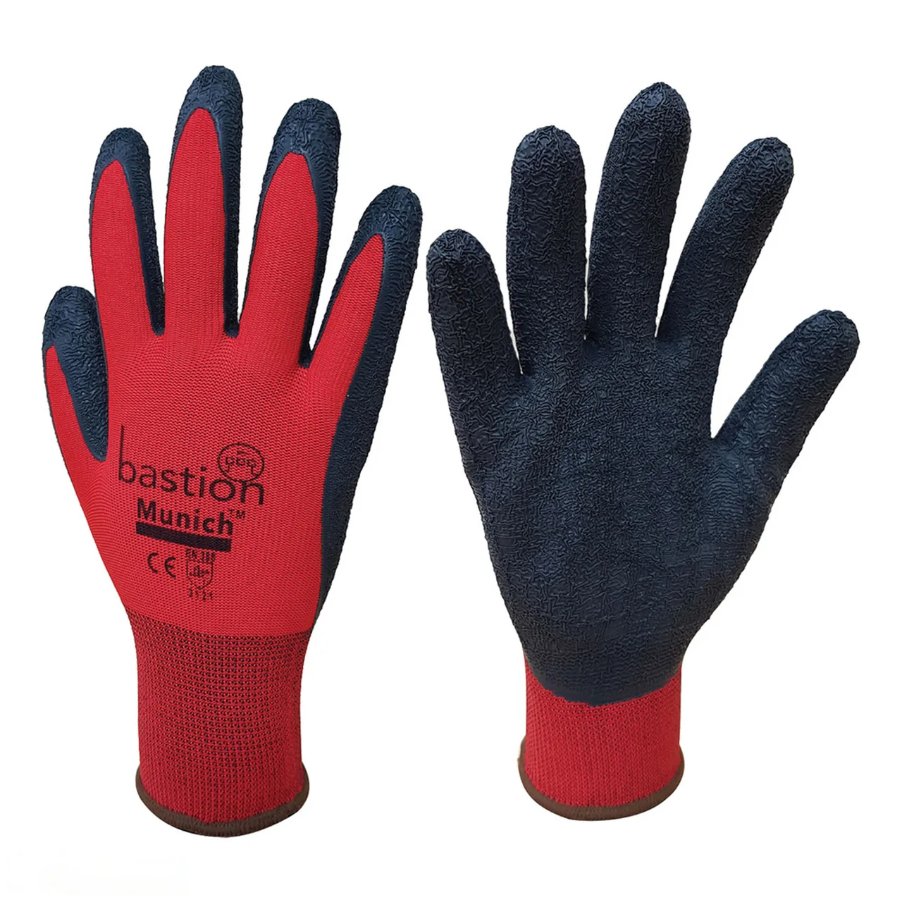Munich | Red Nylon Gloves Black Crinkled Latex Coating — Small · Each
