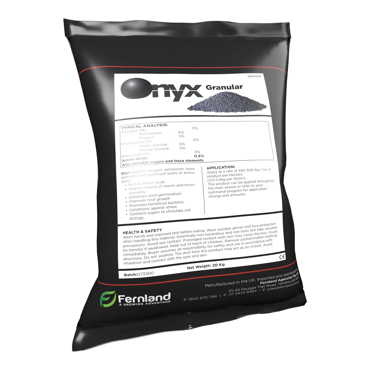 Organic-based Granular Fertiliser — 20kg · Each · Greens Grade, 1-2mm