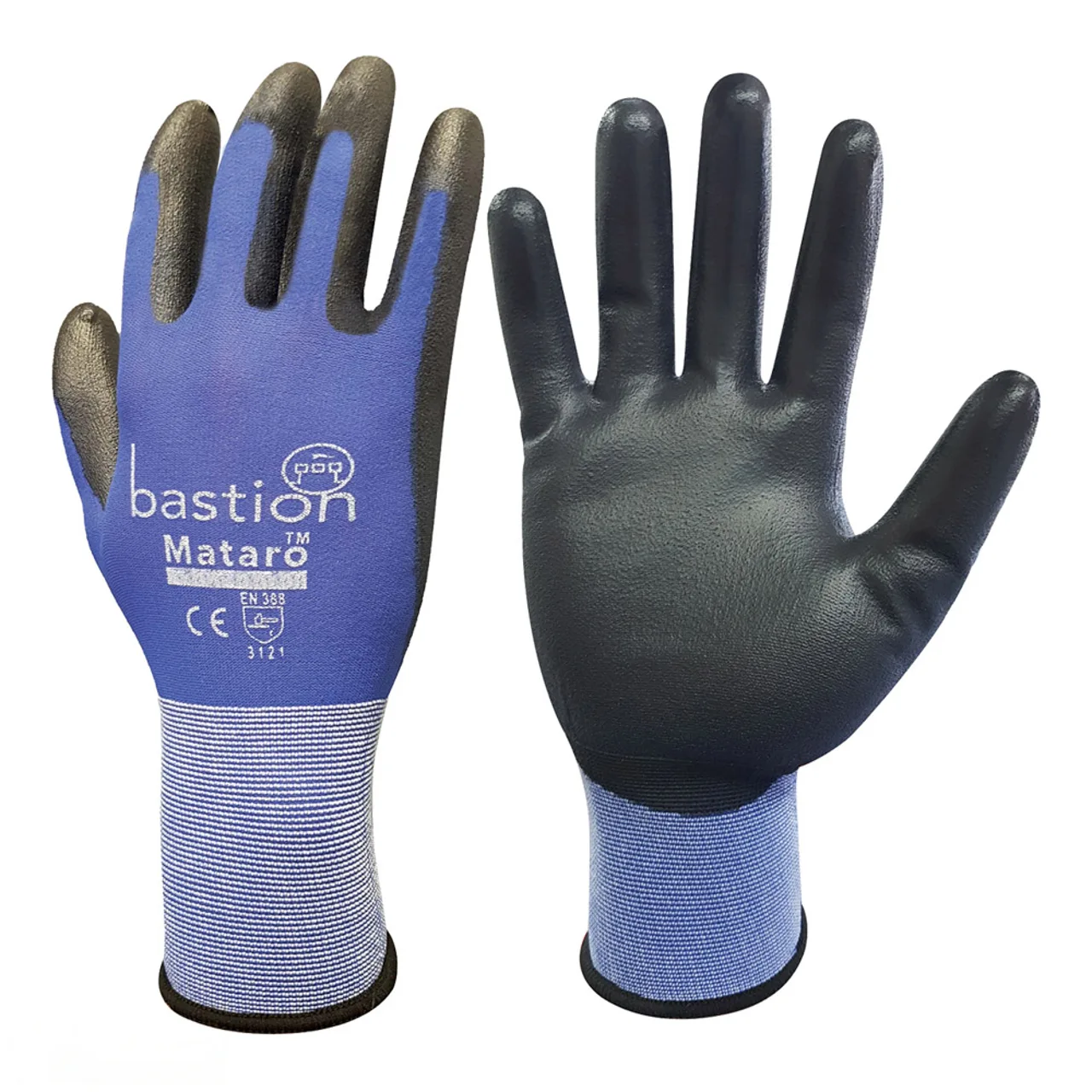 Mataro | Blue Nylon Gloves Black Polyurethane Coating — Small · Each