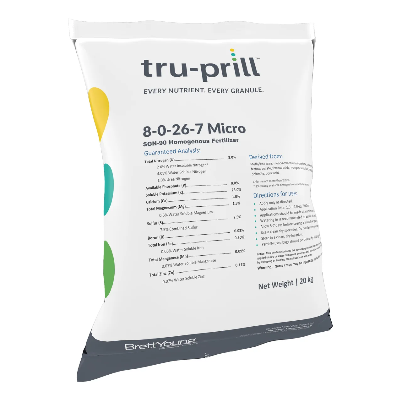 Tru-Prill 8-0-26+TE Premium Greens Grade Turf Fertiliser — 20kg · Each · Greens, 90SGN