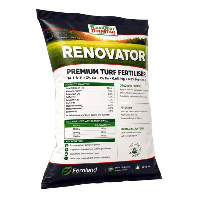 FloraFert TurfStar Renovator 14-1-8+Te 20kg — Organic Based Granular Turf Fertiliser